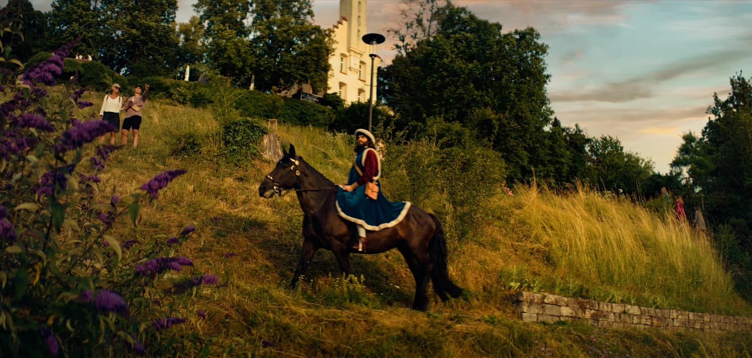 Mittelalterlicher Reiter vor Ravensburger Veitsburg. Projekt von Dreamscope für die Stadt Ravensburg